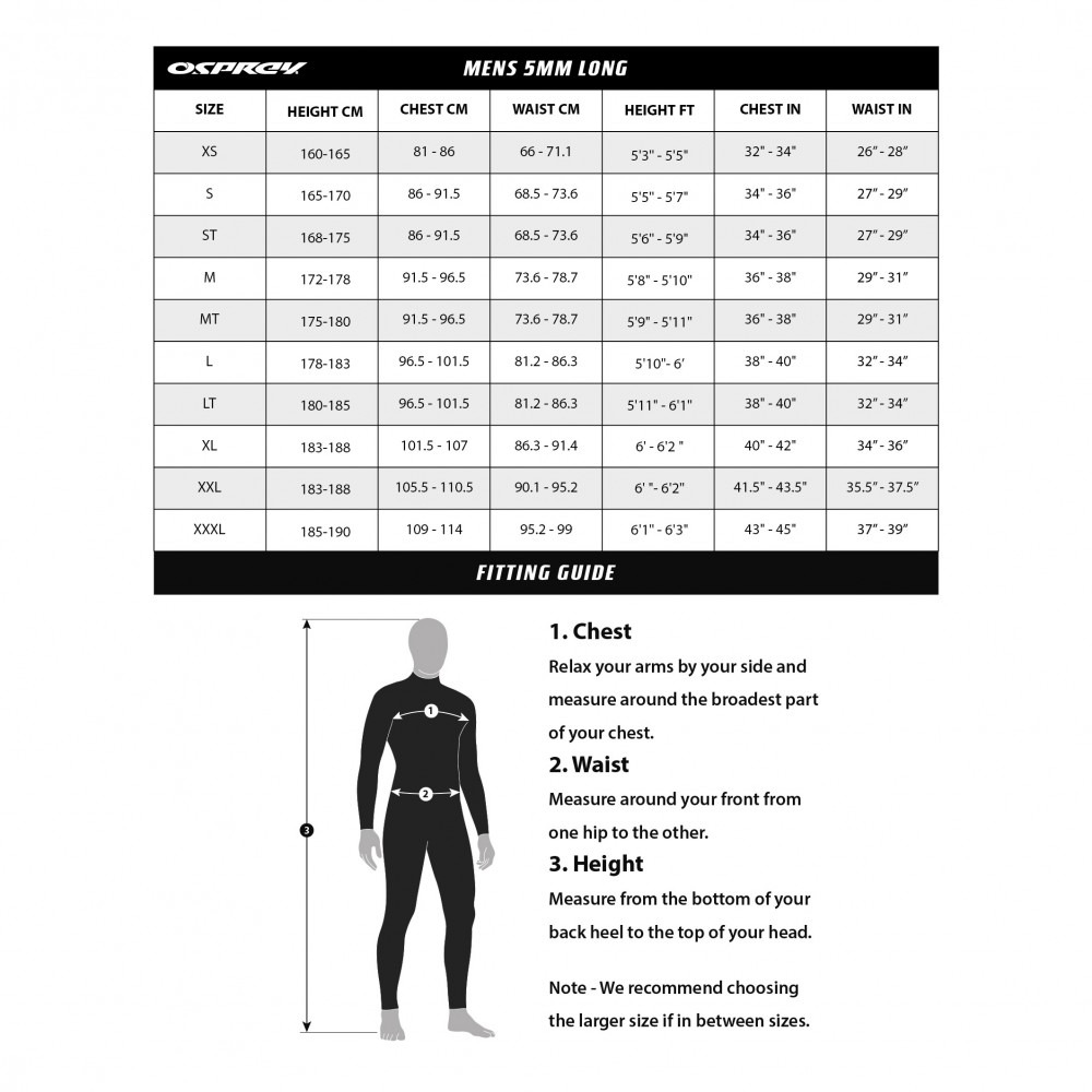 osprey size chart