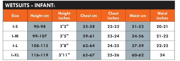 Typhoon Swarm 3 kids size chart